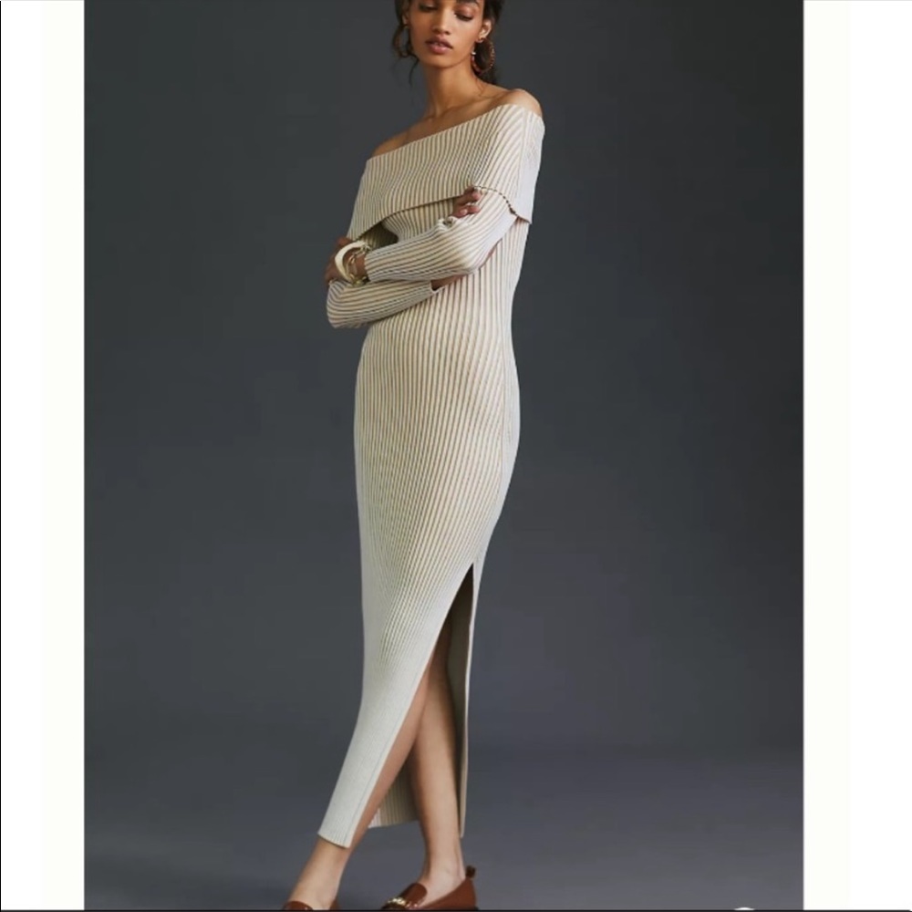 Anthropologie Off-The-Shoulder Sweater Midi Dress